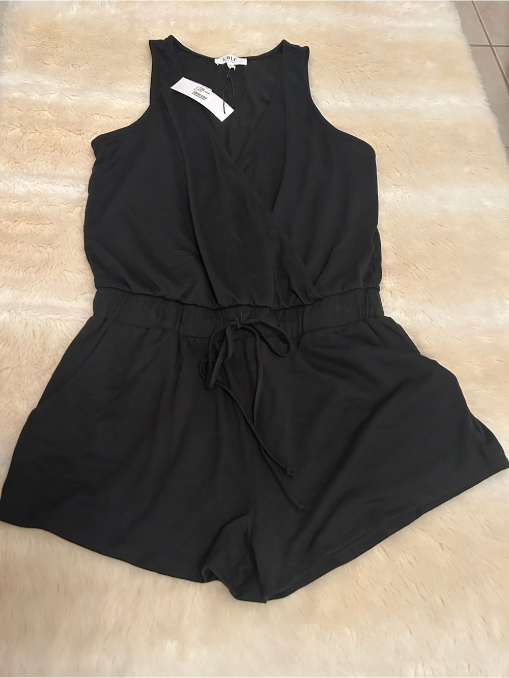 LBLC the label Black Sleeveless Drawstring Romper